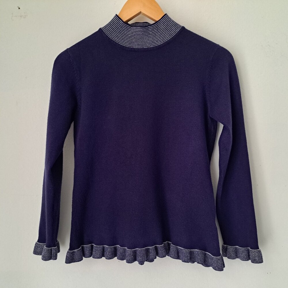 Nanette Women Sweater Turtle Neck Long Sleeve Size S Navy/Silver Color
